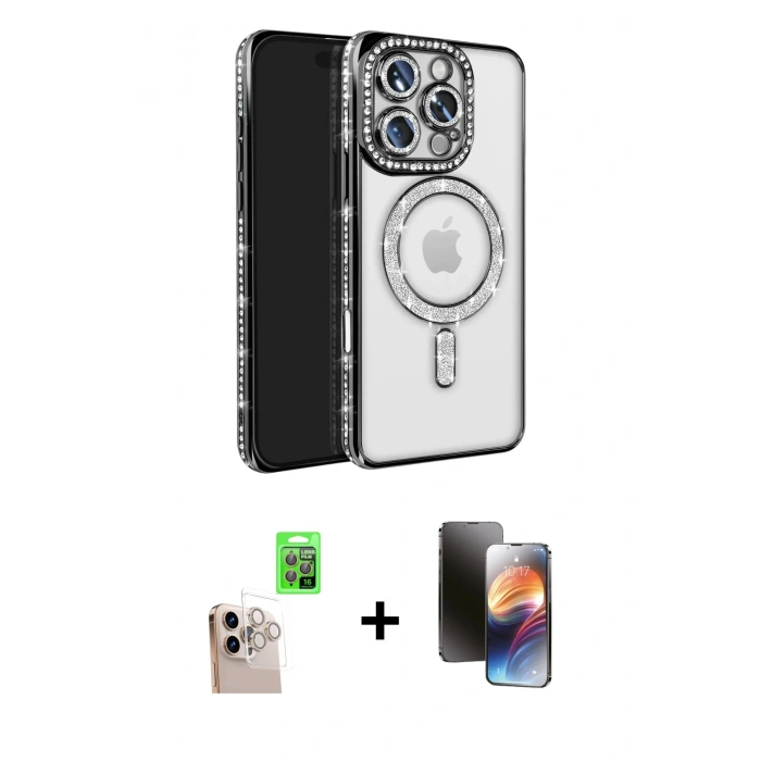 MARSİLYAN™- iPhone 16 Pro Max Kılıf Zirve Doku Prime - Siyah 3D Antistatik Mat Seramik Nano Ekran Koruyucu + Raze Metal Kamera Lens - NLGY