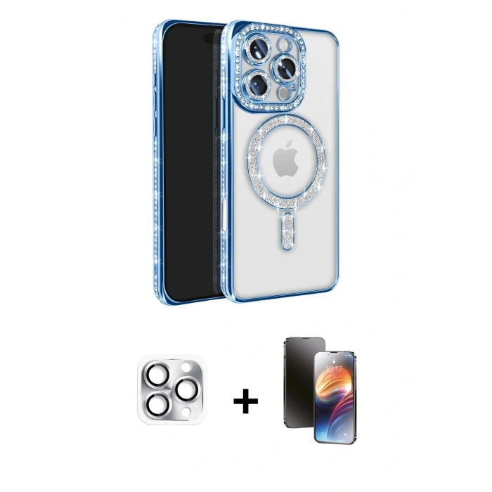 MARSİLYAN™- iPhone 16 Pro Max Kılıf Zirve Doku Prime - Siyah 3D Antistatik Mat Seramik Nano Ekran Koruyucu + Pers Alüminyum Kamera Lens - GS