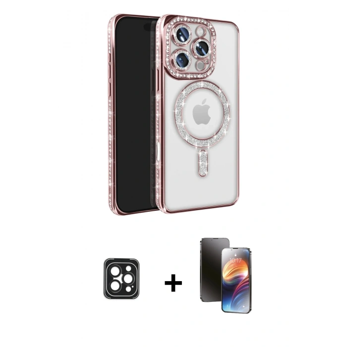 MARSİLYAN™- iPhone 16 Pro Max Kılıf Zirve Doku Prime - Siyah 3D Antistatik Mat Seramik Nano Ekran Koruyucu + PVD Metal Kamera Lens - SH