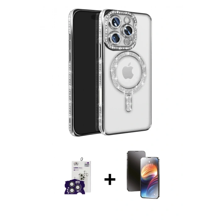 MARSİLYAN™- iPhone 16 Pro Max Kılıf Zirve Doku Prime - Siyah 3D Antistatik Mat Seramik Nano Ekran Koruyucu + Titanyum Gri Bilvis Titan Kamera Lens