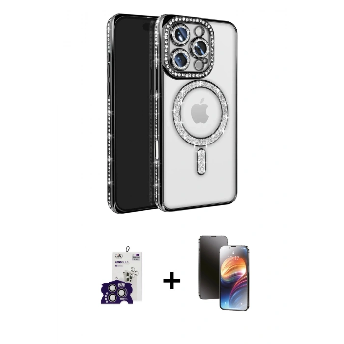 MARSİLYAN™- iPhone 16 Pro Max Kılıf Zirve Doku Prime - Siyah 3D Antistatik Mat Seramik Nano Ekran Koruyucu + Titanyum Gri Bilvis Titan Kamera Lens
