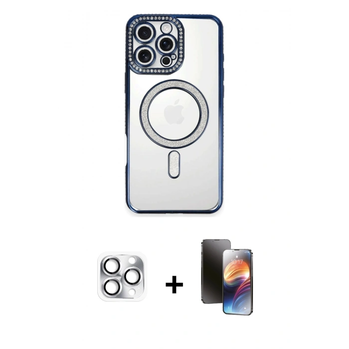 MARSİLYAN™- iPhone 16 Pro Max Kılıf Zirve Doku Prime - Siyah 3D Antistatik Mat Seramik Nano Ekran Koruyucu + Pers Alüminyum Kamera Lens - GS