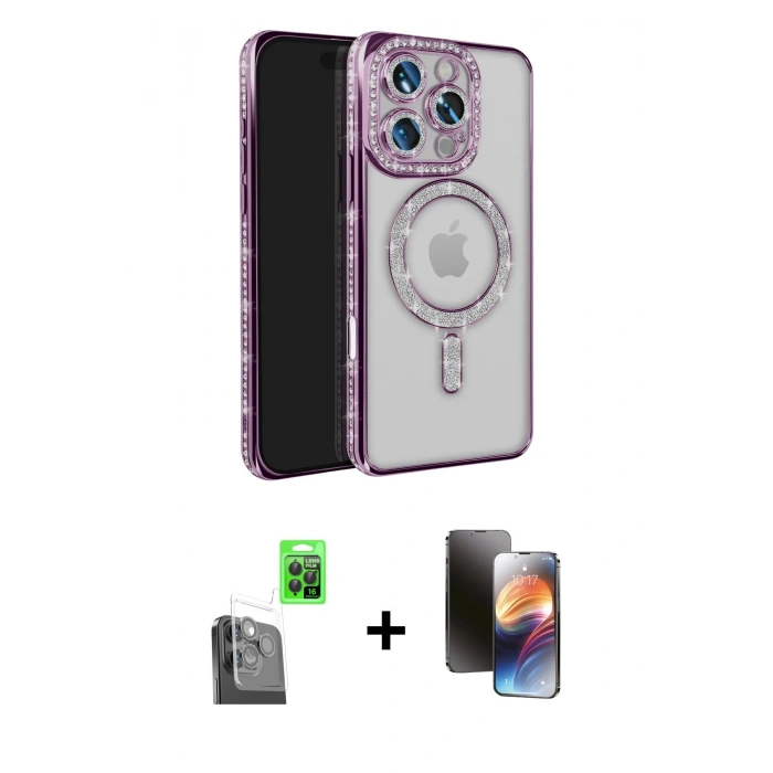 MARSİLYAN™- iPhone 16 Pro Max Kılıf Zirve Doku Prime - Siyah 3D Antistatik Mat Seramik Nano Ekran Koruyucu + Raze Metal Kamera Lens - SH