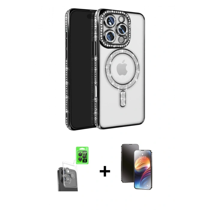 MARSİLYAN™- iPhone 16 Pro Max Kılıf Zirve Doku Prime - Siyah 3D Antistatik Mat Seramik Nano Ekran Koruyucu + Raze Metal Kamera Lens - SH