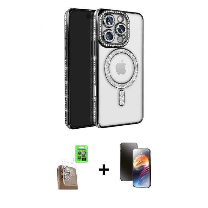MARSİLYAN™- iPhone 16 Pro Max Kılıf Zirve Doku Prime - Siyah 3D Antistatik Mat Seramik Nano Ekran Koruyucu + Raze Metal Kamera Lens - CLTM
