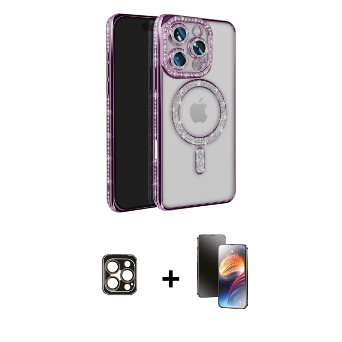 MARSİLYAN™- iPhone 16 Pro Max Kılıf Zirve Doku Prime - Siyah 3D Antistatik Mat Seramik Nano Ekran Koruyucu + PVD Metal Kamera Lens - GD
