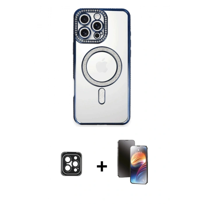 MARSİLYAN™- iPhone 16 Pro Max Kılıf Zirve Doku Prime - Siyah 3D Antistatik Mat Seramik Nano Ekran Koruyucu + PVD Metal Kamera Lens - SH
