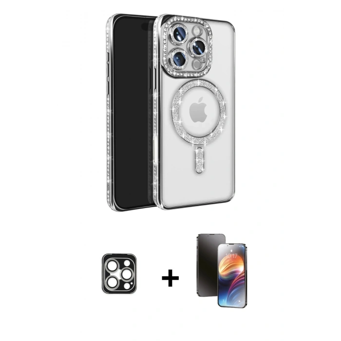 MARSİLYAN™- iPhone 16 Pro Max Kılıf Zirve Doku Prime - Siyah 3D Antistatik Mat Seramik Nano Ekran Koruyucu + PVD Metal Kamera Lens - GS