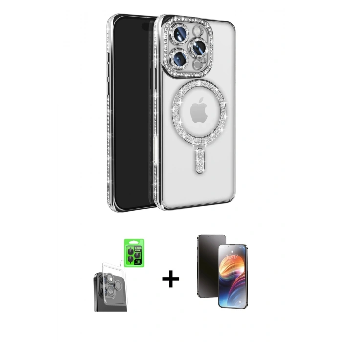 MARSİLYAN™- iPhone 16 Pro Max Kılıf Zirve Doku Prime - Siyah 3D Antistatik Mat Seramik Nano Ekran Koruyucu + Raze Metal Kamera Lens - SH