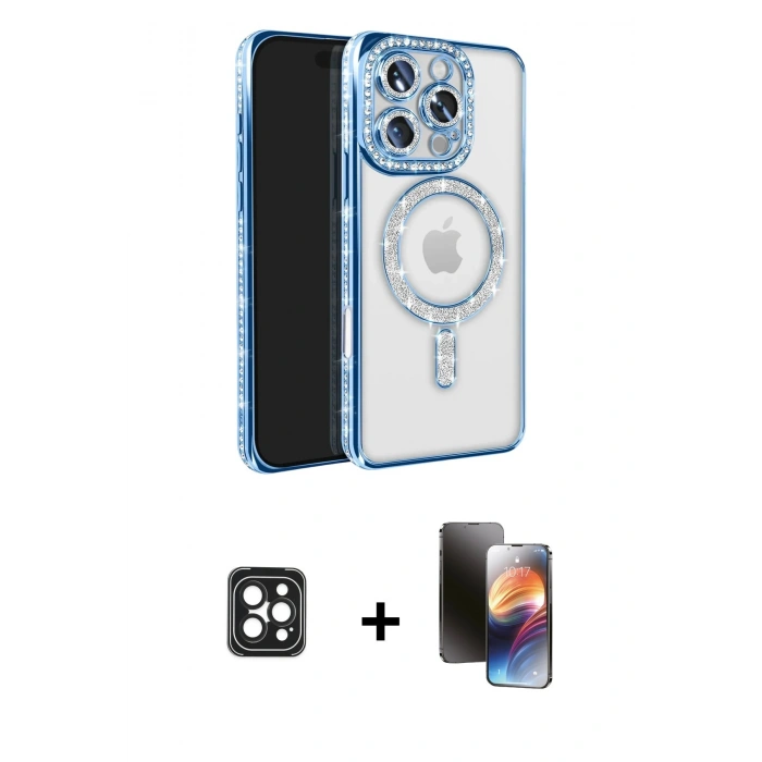 MARSİLYAN™- iPhone 16 Pro Max Kılıf Zirve Doku Prime - Siyah 3D Antistatik Mat Seramik Nano Ekran Koruyucu + PVD Metal Kamera Lens - SH