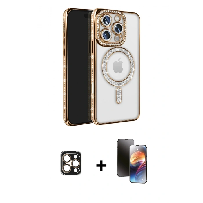 MARSİLYAN™- iPhone 16 Pro Max Kılıf Zirve Doku Prime - Siyah 3D Antistatik Mat Seramik Nano Ekran Koruyucu + PVD Metal Kamera Lens - GD