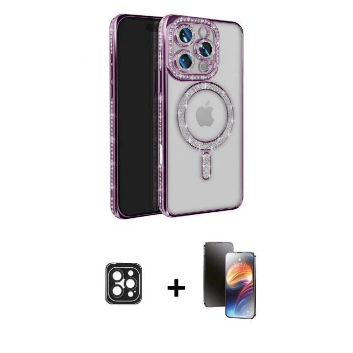 MARSİLYAN™- iPhone 16 Pro Max Kılıf Zirve Doku Prime - Siyah 3D Antistatik Mat Seramik Nano Ekran Koruyucu + PVD Metal Kamera Lens - SH