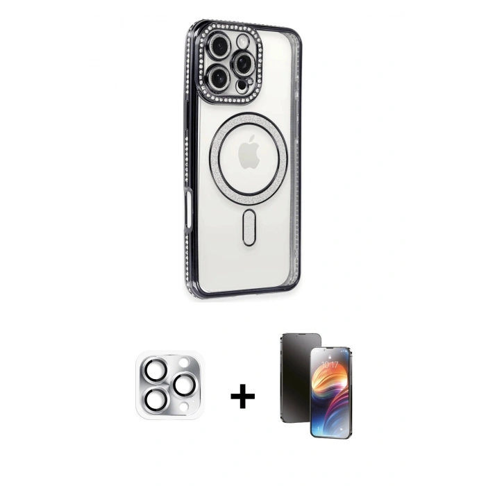 MARSİLYAN™- iPhone 16 Pro Max Kılıf Zirve Doku Prime - Siyah 3D Antistatik Mat Seramik Nano Ekran Koruyucu + Pers Alüminyum Kamera Lens - GS