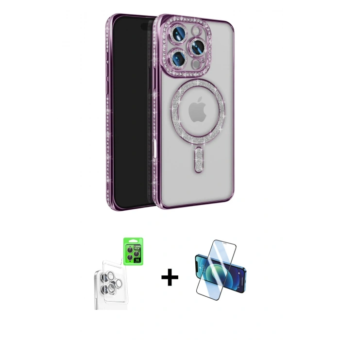 MARSİLYAN™- iPhone 16 Pro Max Kılıf Zirve Doku Prime - Siyah 3D Antistatik Seramik Nano Ekran Koruyucu + Beyaz Raze Metal Kamera Lens