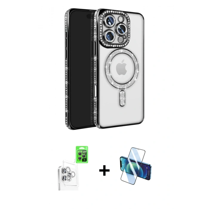 MARSİLYAN™- iPhone 16 Pro Max Kılıf Zirve Doku Prime - Siyah 3D Antistatik Seramik Nano Ekran Koruyucu + Beyaz Raze Metal Kamera Lens