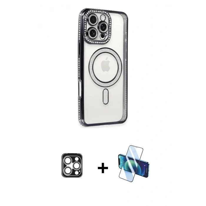 MARSİLYAN™- iPhone 16 Pro Max Kılıf Zirve Doku Prime - Siyah 3D Antistatik Seramik Nano Ekran Koruyucu + PVD Metal Kamera Lens - GS