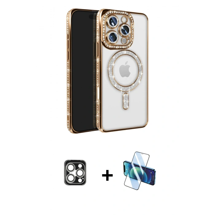 MARSİLYAN™- iPhone 16 Pro Max Kılıf Zirve Doku Prime - Siyah 3D Antistatik Seramik Nano Ekran Koruyucu + PVD Metal Kamera Lens - GS
