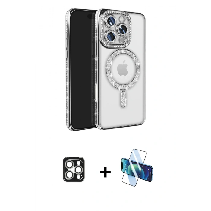 MARSİLYAN™- iPhone 16 Pro Max Kılıf Zirve Doku Prime - Siyah 3D Antistatik Seramik Nano Ekran Koruyucu + PVD Metal Kamera Lens - GS