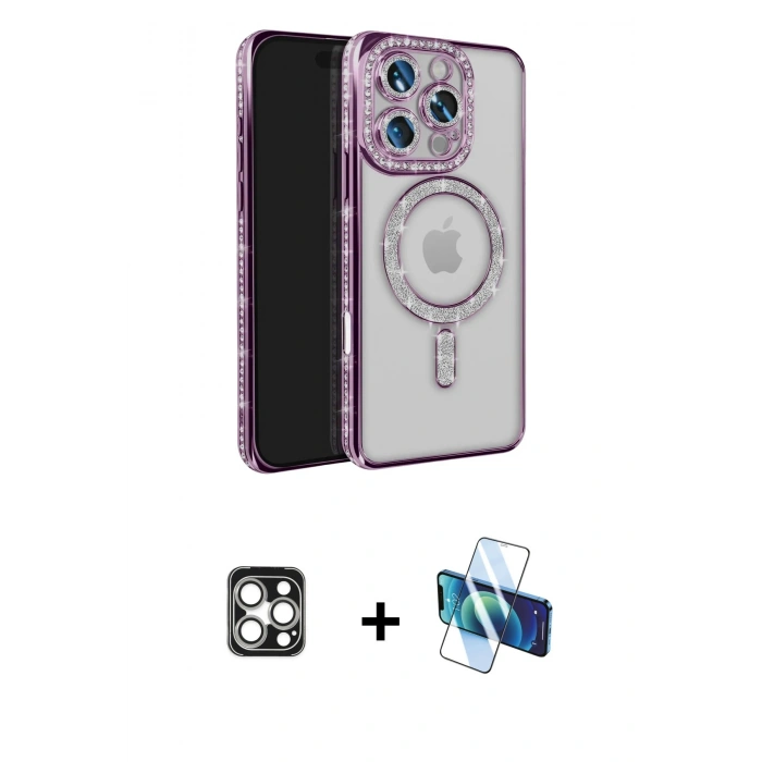 MARSİLYAN™- iPhone 16 Pro Max Kılıf Zirve Doku Prime - Siyah 3D Antistatik Seramik Nano Ekran Koruyucu + PVD Metal Kamera Lens - GS