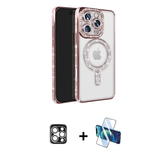 MARSİLYAN™- iPhone 16 Pro Max Kılıf Zirve Doku Prime - Siyah 3D Antistatik Seramik Nano Ekran Koruyucu + PVD Metal Kamera Lens - GS