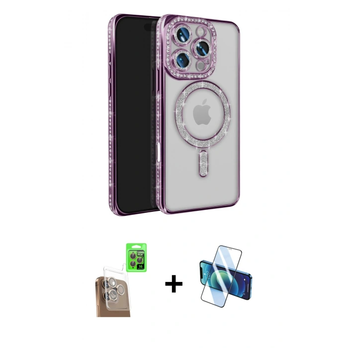 MARSİLYAN™- iPhone 16 Pro Max Kılıf Zirve Doku Prime - Siyah 3D Antistatik Seramik Nano Ekran Koruyucu + Raze Metal Kamera Lens - CLTM