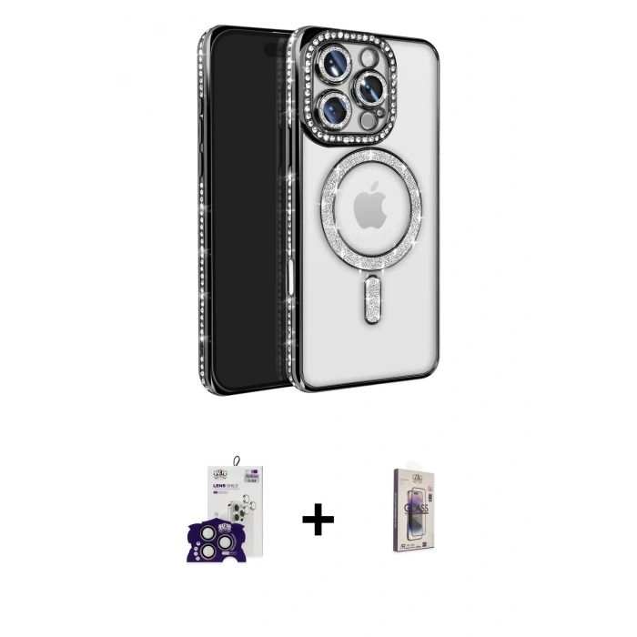 MARSİLYAN™- iPhone 16 Pro Max Kılıf Zirve Doku Prime - Siyah Bilvis 3D Cam Ekran Koruyucu + Bilvis Titan Kamera Lens - TMGI