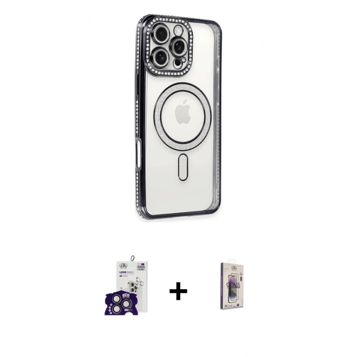MARSİLYAN™- iPhone 16 Pro Max Kılıf Zirve Doku Prime - Siyah Bilvis 3D Cam Ekran Koruyucu + Bilvis Titan Kamera Lens - TMGI