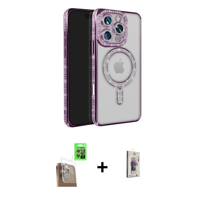 MARSİLYAN™- iPhone 16 Pro Max Kılıf Zirve Doku Prime - Siyah Bilvis 3D Cam Ekran Koruyucu + Raze Metal Kamera Lens - CLTM
