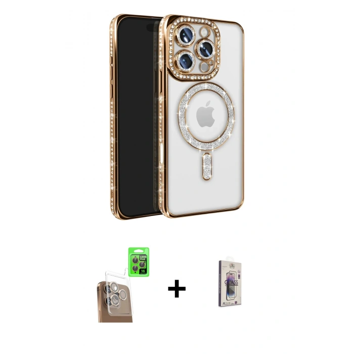 MARSİLYAN™- iPhone 16 Pro Max Kılıf Zirve Doku Prime - Siyah Bilvis 3D Cam Ekran Koruyucu + Raze Metal Kamera Lens - CLTM