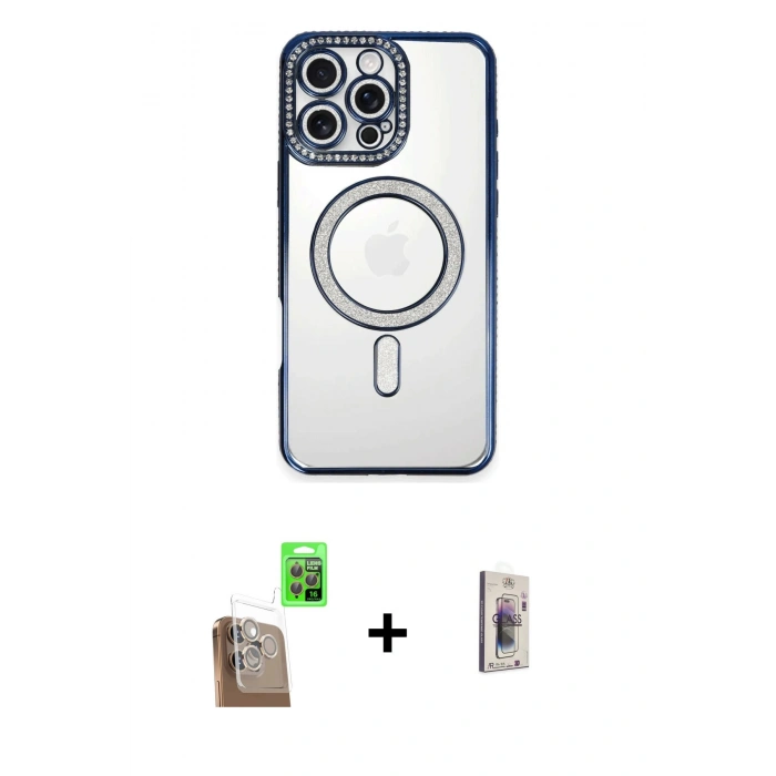 MARSİLYAN™- iPhone 16 Pro Max Kılıf Zirve Doku Prime - Siyah Bilvis 3D Cam Ekran Koruyucu + Raze Metal Kamera Lens - CLTM