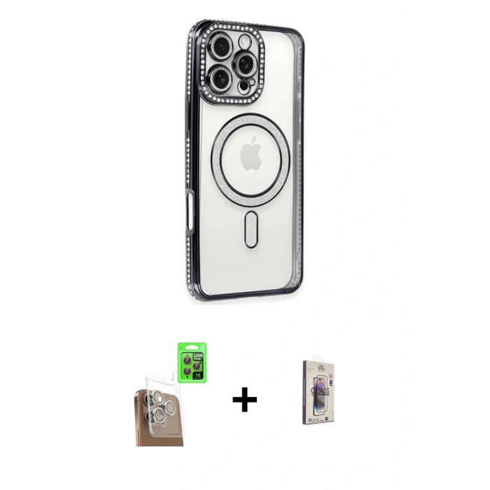 MARSİLYAN™- iPhone 16 Pro Max Kılıf Zirve Doku Prime - Siyah Bilvis 3D Cam Ekran Koruyucu + Raze Metal Kamera Lens - CLTM