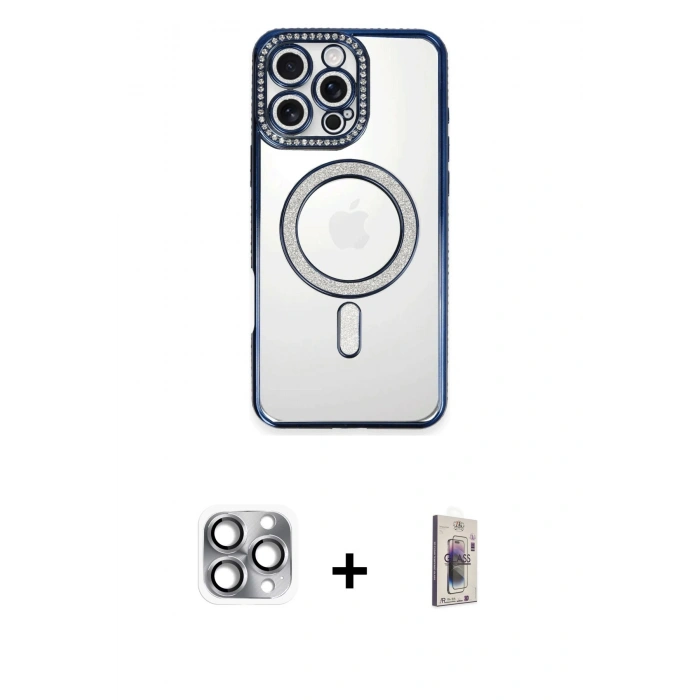MARSİLYAN™- iPhone 16 Pro Max Kılıf Zirve Doku Prime - Siyah Bilvis 3D Cam Ekran Koruyucu + Pers Alüminyum Kamera Lens - GI