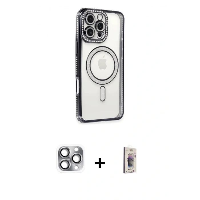 MARSİLYAN™- iPhone 16 Pro Max Kılıf Zirve Doku Prime - Siyah Bilvis 3D Cam Ekran Koruyucu + Pers Alüminyum Kamera Lens - GI