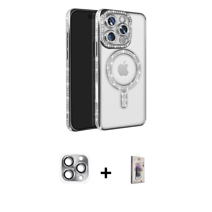 MARSİLYAN™- iPhone 16 Pro Max Kılıf Zirve Doku Prime - Siyah Bilvis 3D Cam Ekran Koruyucu + Pers Alüminyum Kamera Lens - GI