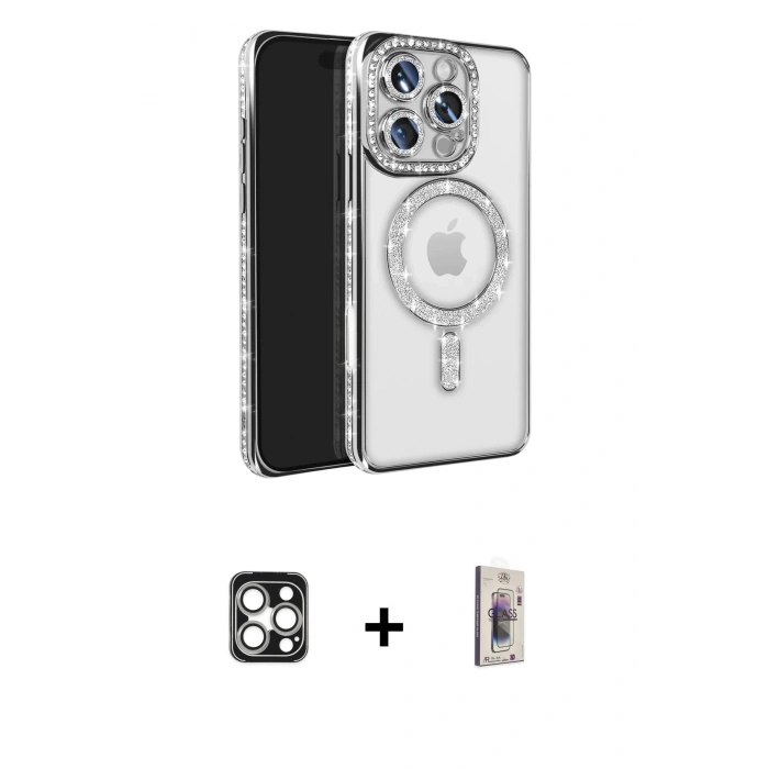 MARSİLYAN™- iPhone 16 Pro Max Kılıf Zirve Doku Prime - Siyah Bilvis 3D Cam Ekran Koruyucu + PVD Metal Kamera Lens - GS