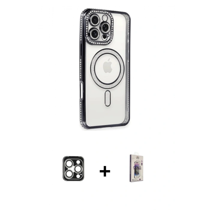 MARSİLYAN™- iPhone 16 Pro Max Kılıf Zirve Doku Prime - Siyah Bilvis 3D Cam Ekran Koruyucu + PVD Metal Kamera Lens - GS