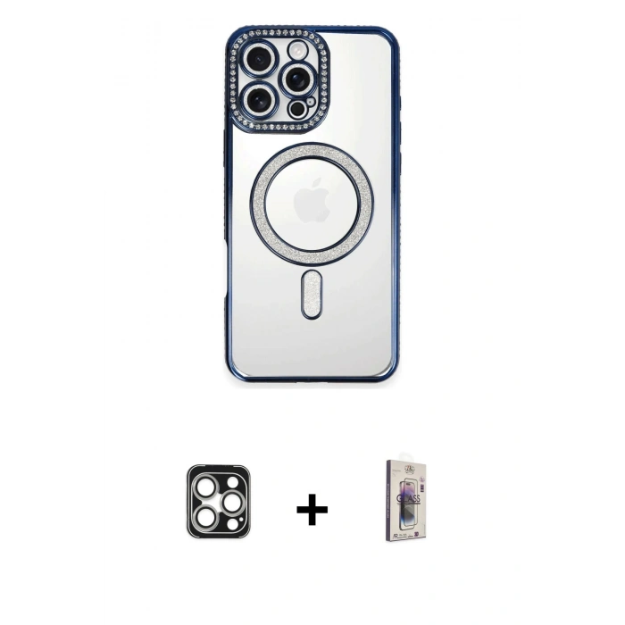 MARSİLYAN™- iPhone 16 Pro Max Kılıf Zirve Doku Prime - Siyah Bilvis 3D Cam Ekran Koruyucu + PVD Metal Kamera Lens - GS