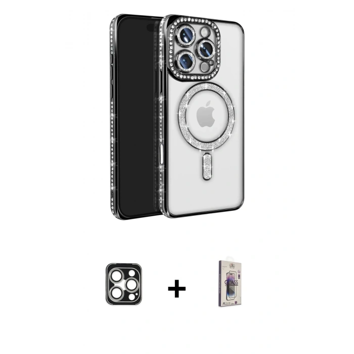 MARSİLYAN™- iPhone 16 Pro Max Kılıf Zirve Doku Prime - Siyah Bilvis 3D Cam Ekran Koruyucu + PVD Metal Kamera Lens - GS