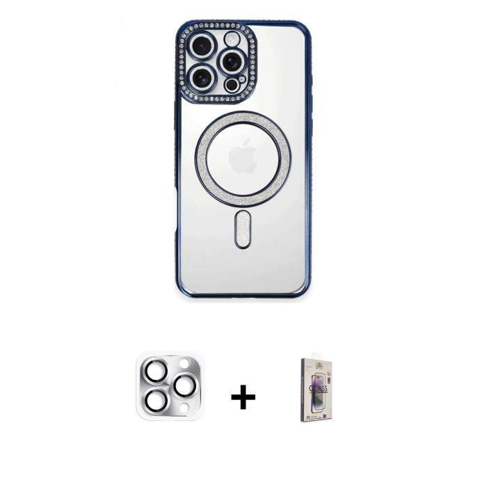 MARSİLYAN™- iPhone 16 Pro Max Kılıf Zirve Doku Prime - Siyah Bilvis 3D Cam Ekran Koruyucu + Pers Alüminyum Kamera Lens - GS