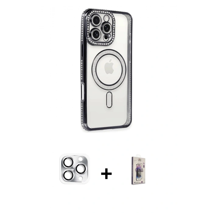 MARSİLYAN™- iPhone 16 Pro Max Kılıf Zirve Doku Prime - Siyah Bilvis 3D Cam Ekran Koruyucu + Pers Alüminyum Kamera Lens - GS