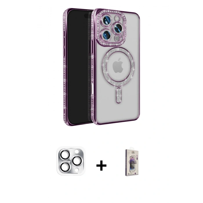 MARSİLYAN™- iPhone 16 Pro Max Kılıf Zirve Doku Prime - Siyah Bilvis 3D Cam Ekran Koruyucu + Pers Alüminyum Kamera Lens - GS