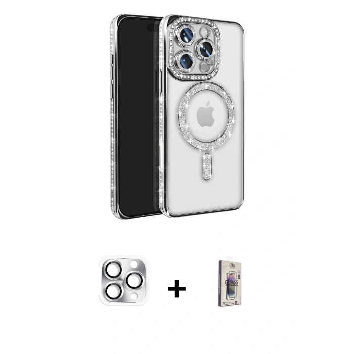 MARSİLYAN™- iPhone 16 Pro Max Kılıf Zirve Doku Prime - Siyah Bilvis 3D Cam Ekran Koruyucu + Pers Alüminyum Kamera Lens - GS