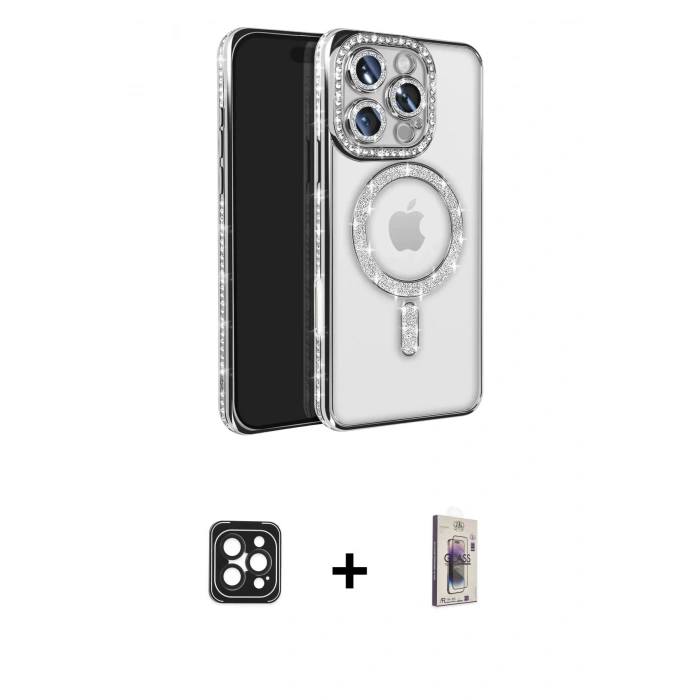MARSİLYAN™- iPhone 16 Pro Max Kılıf Zirve Doku Prime - Siyah Bilvis 3D Cam Ekran Koruyucu + Siyah PVD Metal Kamera Lens