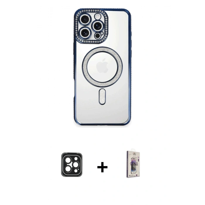 MARSİLYAN™- iPhone 16 Pro Max Kılıf Zirve Doku Prime - Siyah Bilvis 3D Cam Ekran Koruyucu + Siyah PVD Metal Kamera Lens