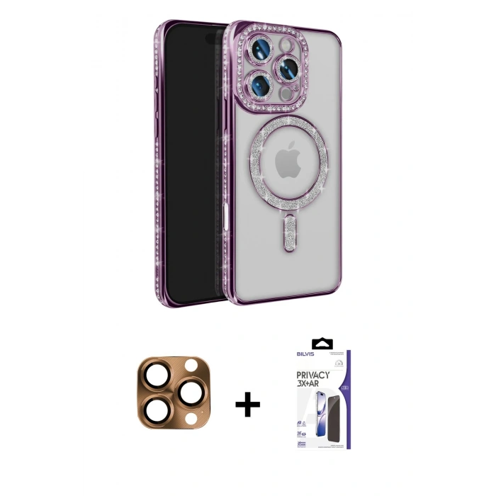 MARSİLYAN™- iPhone 16 Pro Max Kılıf Zirve Doku Prime - Siyah Bilvis 3X AR Hayalet Cam Ekran Koruyucu + Pers Alüminyum Kamera Lens - CLTM