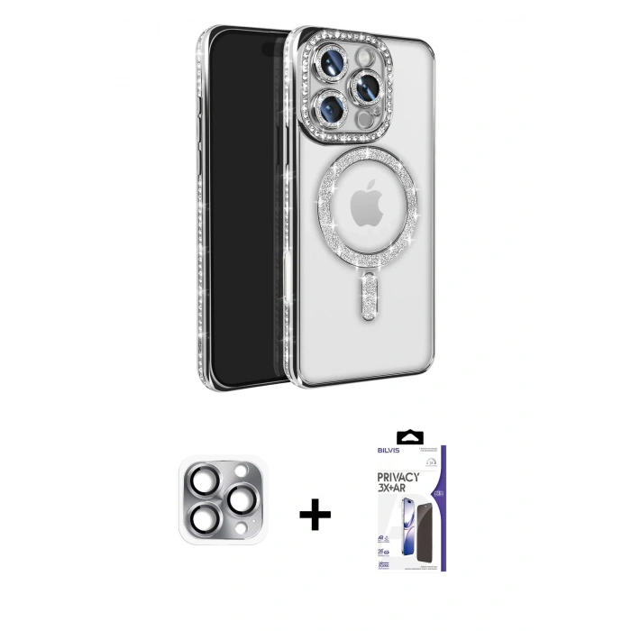 MARSİLYAN™- iPhone 16 Pro Max Kılıf Zirve Doku Prime - Siyah Bilvis 3X AR Hayalet Cam Ekran Koruyucu + Pers Alüminyum Kamera Lens - GI