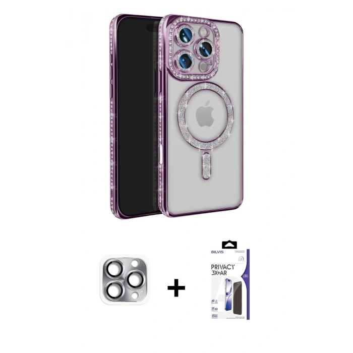 MARSİLYAN™- iPhone 16 Pro Max Kılıf Zirve Doku Prime - Siyah Bilvis 3X AR Hayalet Cam Ekran Koruyucu + Pers Alüminyum Kamera Lens - GI