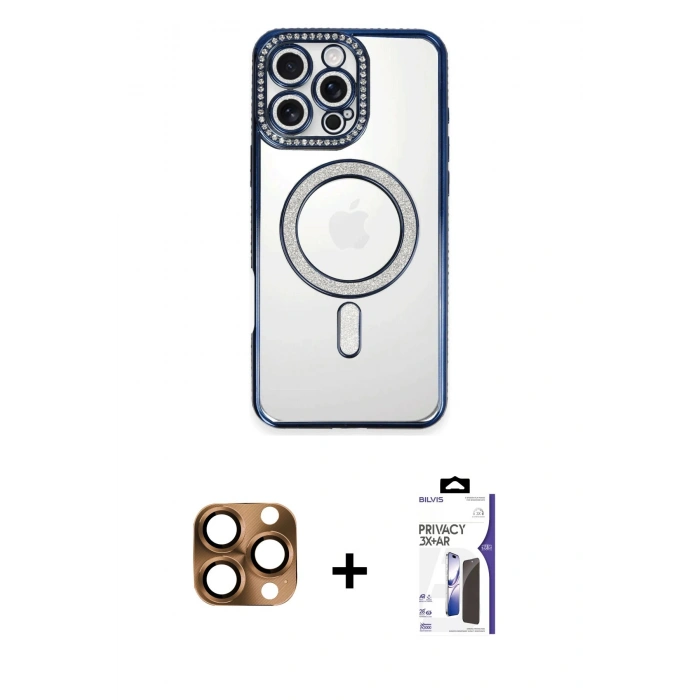 MARSİLYAN™- iPhone 16 Pro Max Kılıf Zirve Doku Prime - Siyah Bilvis 3X AR Hayalet Cam Ekran Koruyucu + Pers Alüminyum Kamera Lens - CLTM