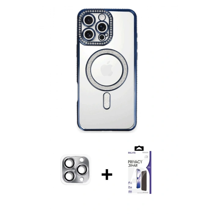 MARSİLYAN™- iPhone 16 Pro Max Kılıf Zirve Doku Prime - Siyah Bilvis 3X AR Hayalet Cam Ekran Koruyucu + Pers Alüminyum Kamera Lens - GI