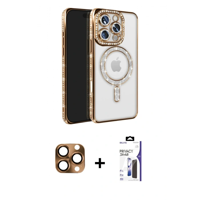 MARSİLYAN™- iPhone 16 Pro Max Kılıf Zirve Doku Prime - Siyah Bilvis 3X AR Hayalet Cam Ekran Koruyucu + Pers Alüminyum Kamera Lens - CLTM